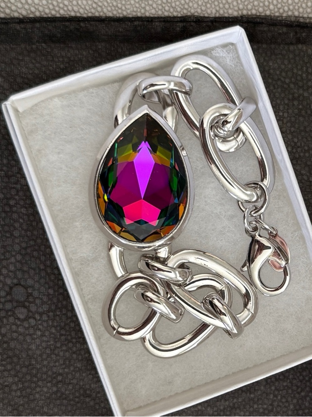 Myka huge Swarovski crystal and large chain link bracelet